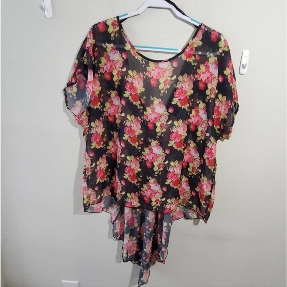 Torrid floral slightly sheer‎ high low shirt tunic plus size 2X